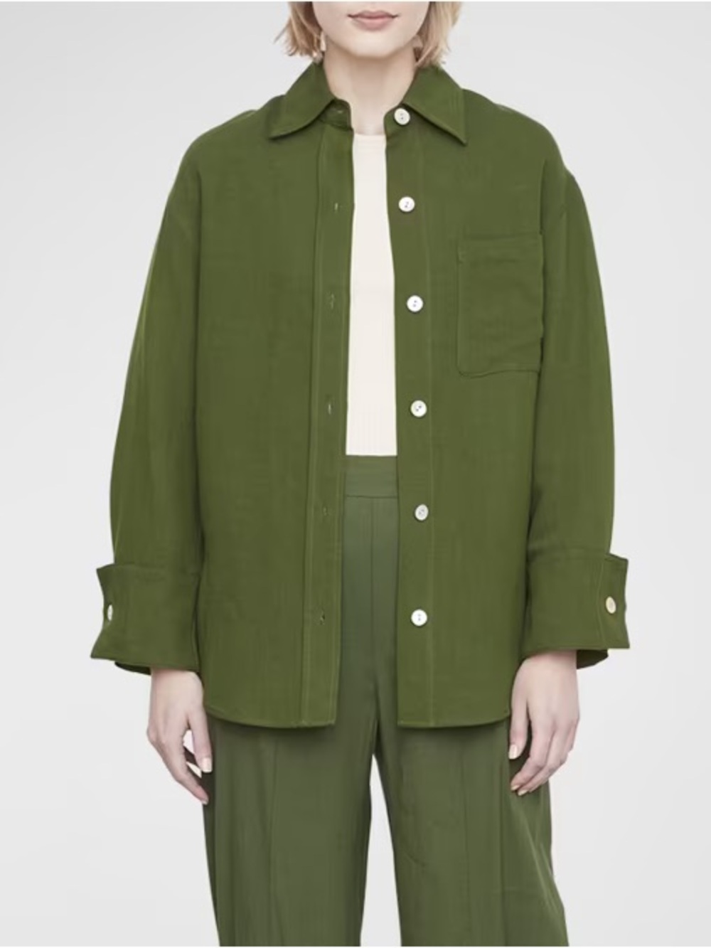 Vince Relaxed Linen Blend Shirt Jacket Green Size Small